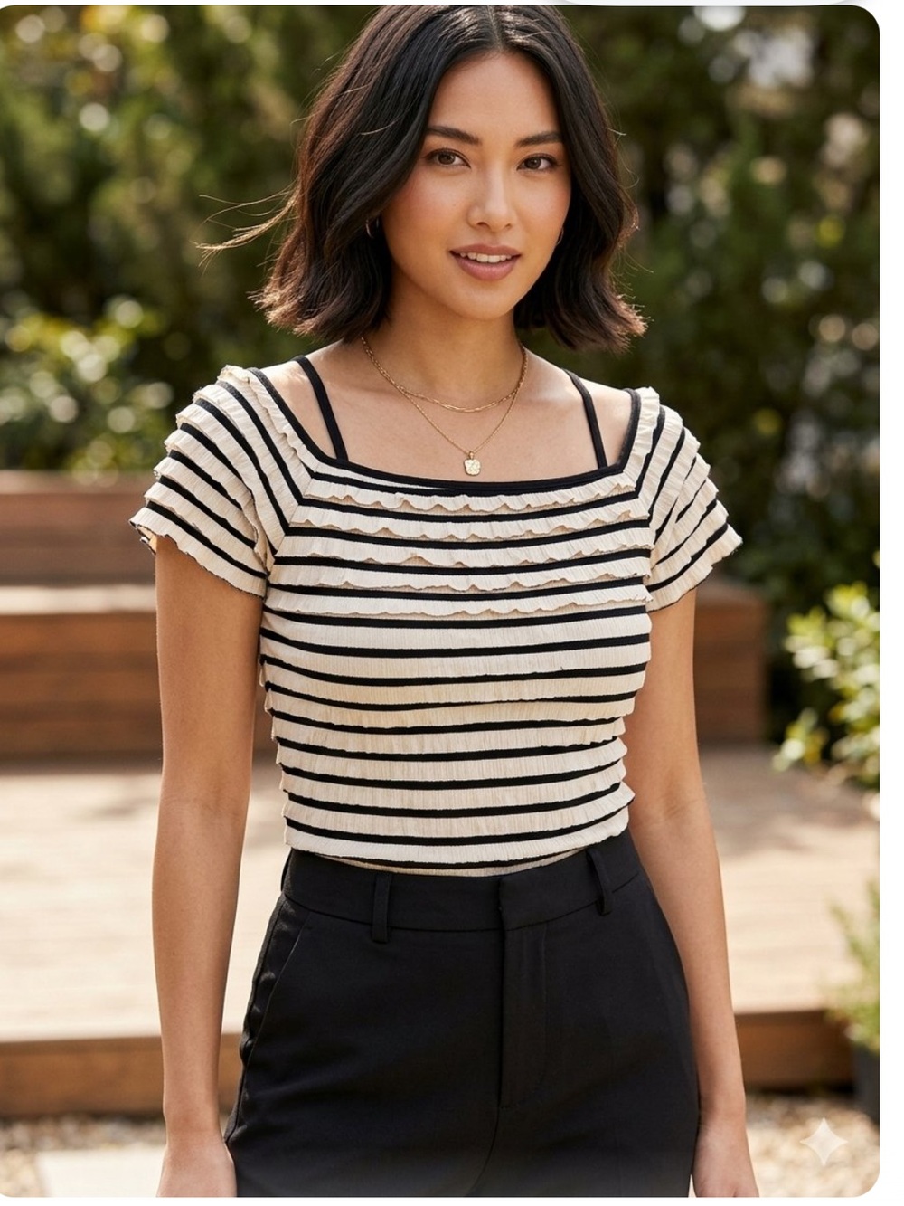 👗Joseph Ribkoff Black and Cream Striped Short Sleeve Top